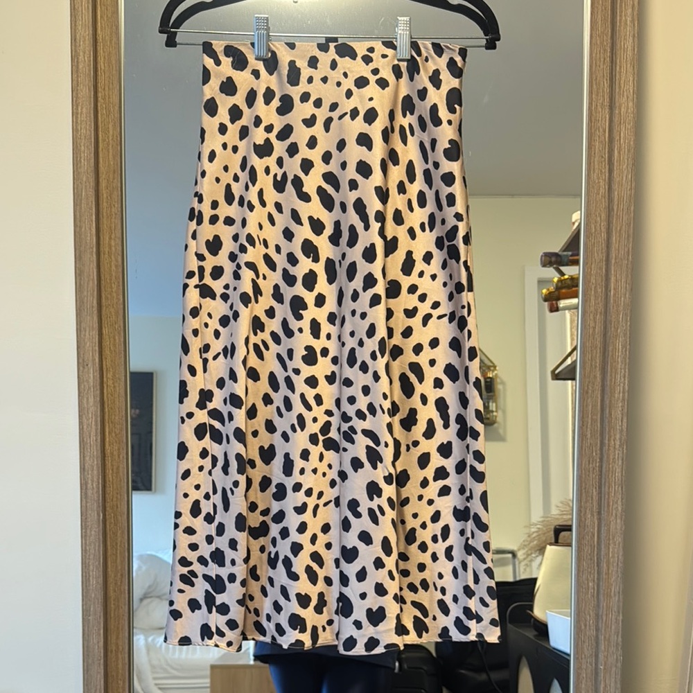 Aqua Cream and Black Pleated Midi Skirt